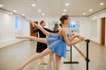 Master works with ballerinas at the barre in class Royalty Free Stock Photo