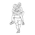 MasterBGline art smiling sporty couple piggy back illustration vector hand drawn isolated on white background