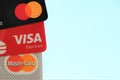 Close up of Mastercard and Visa Credit / Debit Card.