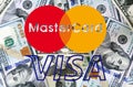 Mastercard and visa logo on money