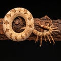 Coiled Spider-Tailed Horned Viper on Black Background Royalty Free Stock Photo
