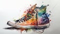 Masterful Illustration with Watercolor Shades. Converse Ultra Realistic in a High Quality Watercolor Painting