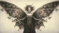 Masterful Shading: Dark Fantasy Drawing Of Woman With Wings Royalty Free Stock Photo