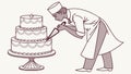 Masterful Tiered Cake: Chef\'s Precision Decorating Technique, vector design Generative AI Royalty Free Stock Photo