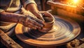 Mastering the Art of Pottery Expert Hands Transform Clay on a Rustic Wheel in a Charming Studio Royalty Free Stock Photo