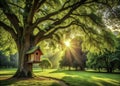 Mastering Composition in Birdhouse Park A Rule of Thirds Photography Example Featuring a Majestic Tree in Springtime Royalty Free Stock Photo
