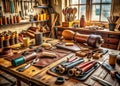 Mastering Leather Crafting A Comprehensive Guide with Stunning Workshop Photography and Detailed Tool Views Royalty Free Stock Photo
