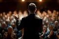 Mastering Public Speaking, A Speaker Addresses a Large Audience, Delivering a Captivating Presentation with Engagi