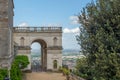 Villa dâEste in Tivoli Rome, terrace view through the Triumph arch, Gran Loggia