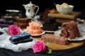 Mastery of exquisite pastries or decadent multi-layered desserts in a visually stunning composition