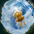 Mastigias papua or Golden medusa. Lenmakana Jellyfish Lake, Misool Royalty Free Stock Photo