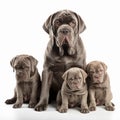 Mastino Neapolitano with puppies close up portrait isolated on white background. Brave pet, loyal friend, Royalty Free Stock Photo