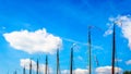 Masts with Flags on Historic Botter Boats in the Harbor of Bunschoten-Spakenburg Royalty Free Stock Photo