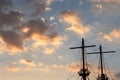 Masts of a pirate ship on sunset Royalty Free Stock Photo