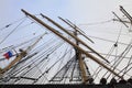 Masts and rigging of the Russian sailing ship Royalty Free Stock Photo