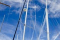 The masts and rigging of several sail boats