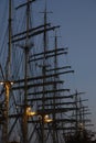 Masts, Rigging And Yards Of Tall Ships At Sunset