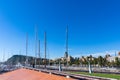 Masts of sailboats in the harbour of Barcelona Royalty Free Stock Photo