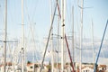 Masts of sailing boats fleet anchored in marina Royalty Free Stock Photo