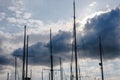 Masts of yachts against the sky