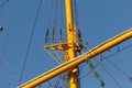 Masts, yards, cables and rigging of a large sailing ship Royalty Free Stock Photo