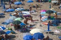 Masua Beach, Italy - August 19: Masua Beach in Nebida crowed in Royalty Free Stock Photo