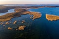 Masurian Lake District in Poland - beautifiul drone landscape, blue water, forest, Mazury