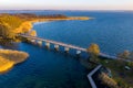 Masurian Lake District in Poland - bridge over lake, beautifiul drone landscape, Mazury great lakes