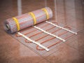 Mat electric floor heating system on kitchen tile Heated warm floor. Underfloor heating Royalty Free Stock Photo