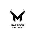 Matador bull horn initial letter m black logo icon design vector illustration white background Royalty Free Stock Photo