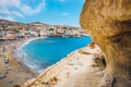 Matala beach and caves on the rocks, Crete