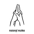 Matangi mudra. Hand spirituality hindu yoga of fingers gesture. Technique of meditation for mental health.