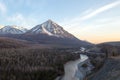 Matanuska River flowing past Chugach Mountains near Palmer Alaska USA Royalty Free Stock Photo