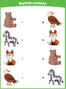 Education game for children connect the same picture bear zebra fox eagle