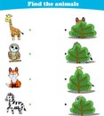 Finding Hiding Animals Child Exercise Sheet giraffe owl fox zebra