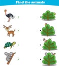 Finding Hiding Animals Child Exercise Sheet ostrich deer turtle koala