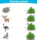 Finding Hiding Animals Child Exercise Sheet rhino deer ostrich dove