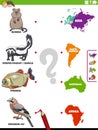 Match animal species and continents educational activity