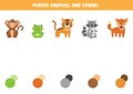 Match animals and their colors. Educational worksheet for kids.