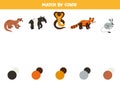 Match Asian animals and colors. Educational game for color recognition.
