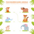 Match the Babies with their Parents, Animals Educational Fun Children Game Cartoon Vector Illustration Royalty Free Stock Photo