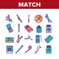 Match Burning Fire Collection Icons Set Vector