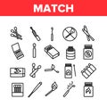 Match Burning Fire Collection Icons Set Vector