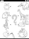 Match cartoon animals and their babies task coloring page Royalty Free Stock Photo