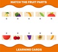 Match cartoon fruits parts. Matching game. Educational game for pre shool years kids and toddlers