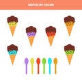 Match cartoon ice cream and spoons by color.