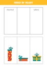 Match Christmas presents by height. Logical worksheet