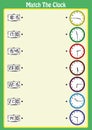 match the clocks, kids learn to read analog clocks with this matching math game, worksheet