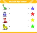 Color matching logic game with cute animal drawings giraffe owl fox zebra