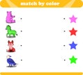 Color matching logic game with cute animal drawings bear zebra fox eagle